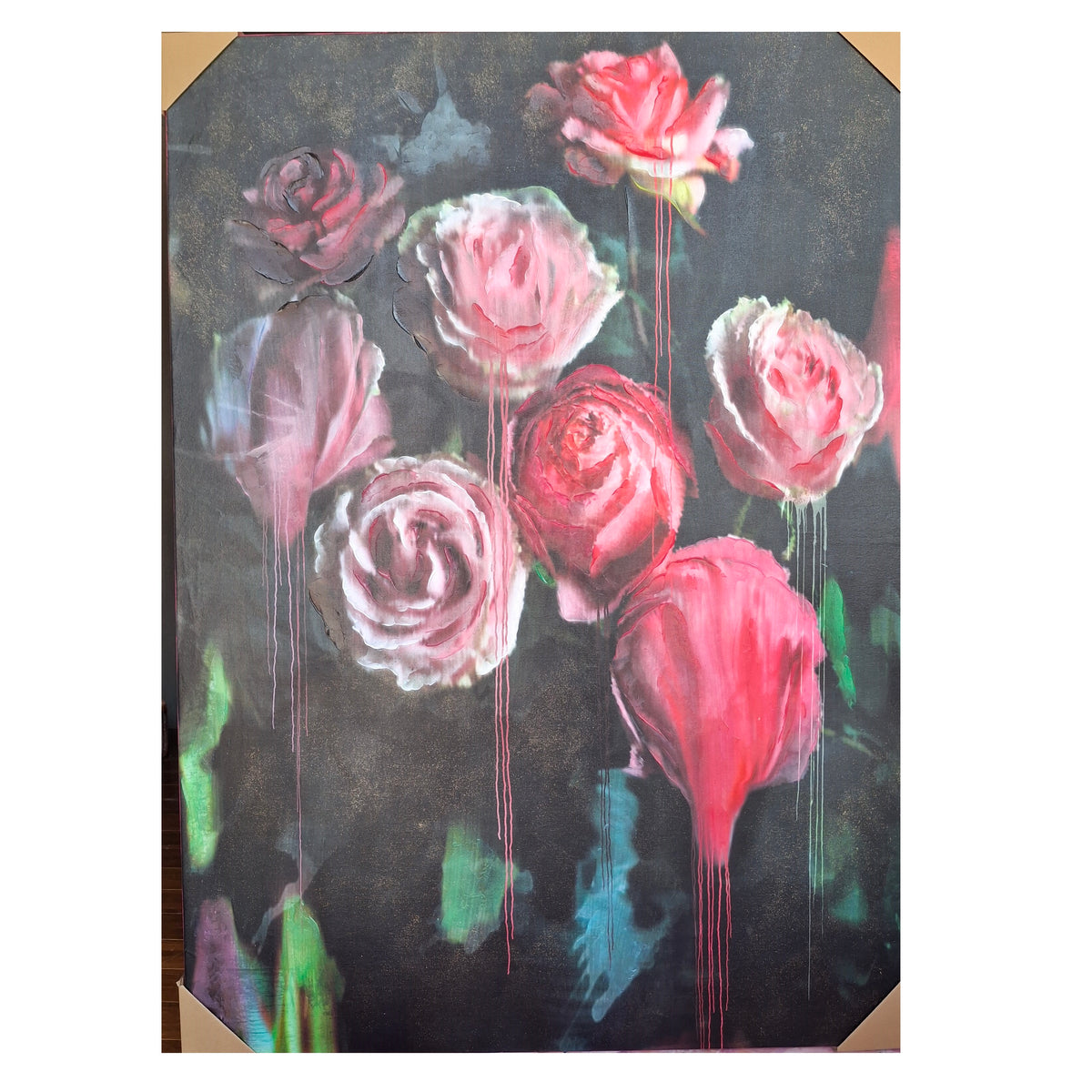 Hand Embellished Roses Drip Wrap Canvas