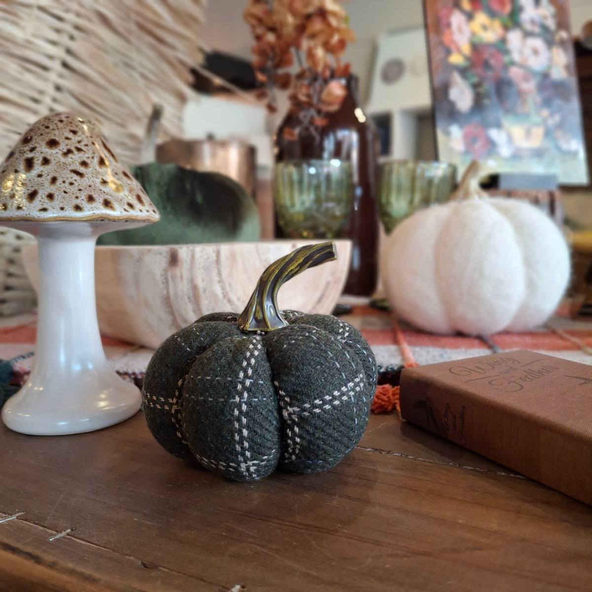 Green & Tan Plaid Pumpkin - Small