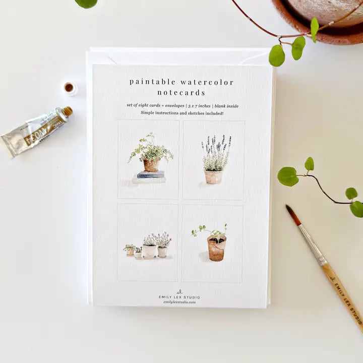 Paintable Watercolor Notecards - Potted Plants