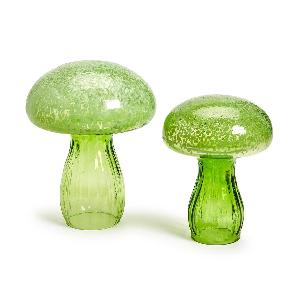 Hand Blown Glass Mushroom w/ Fluted Stem & Speckled Cap