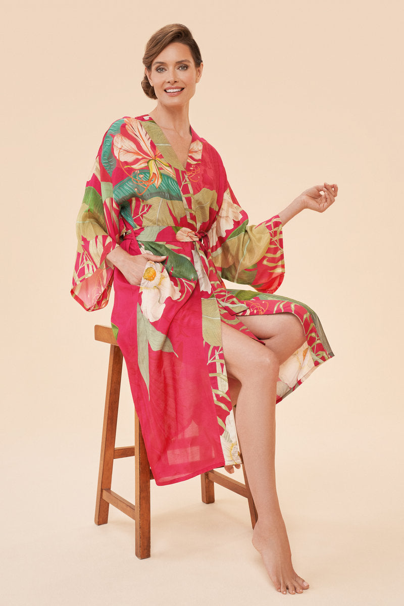 Powder Design Delicate Tropical Kimono Gown - Dark Rose