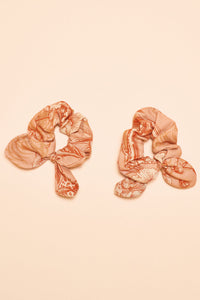 Ornate Toile Scrunchies - Coral (Set of 2)