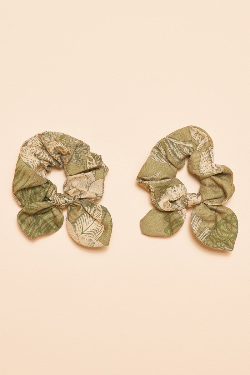 Ornate Toile Scrunchies - Olive (Set of 2)