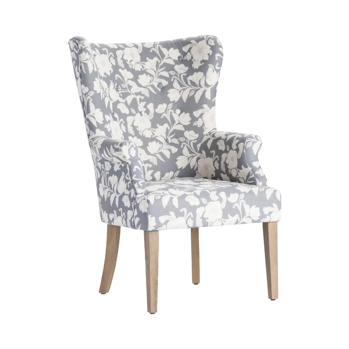 Gray Floral Wingback Accent Chair