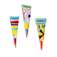 Colorful garden markers labeled 'Cilantro' on a white background