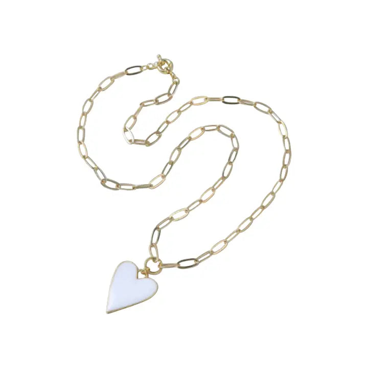 White Enamel Heart Necklace