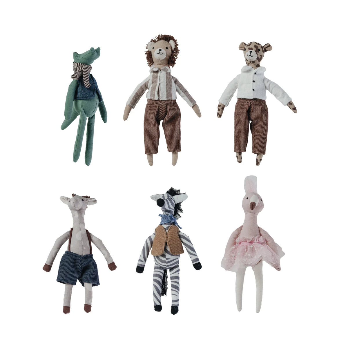 Plush Safari Animals in Clothes - 7 1/2"