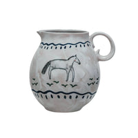 Hand-Painted Stoneware Pitcher with Horse