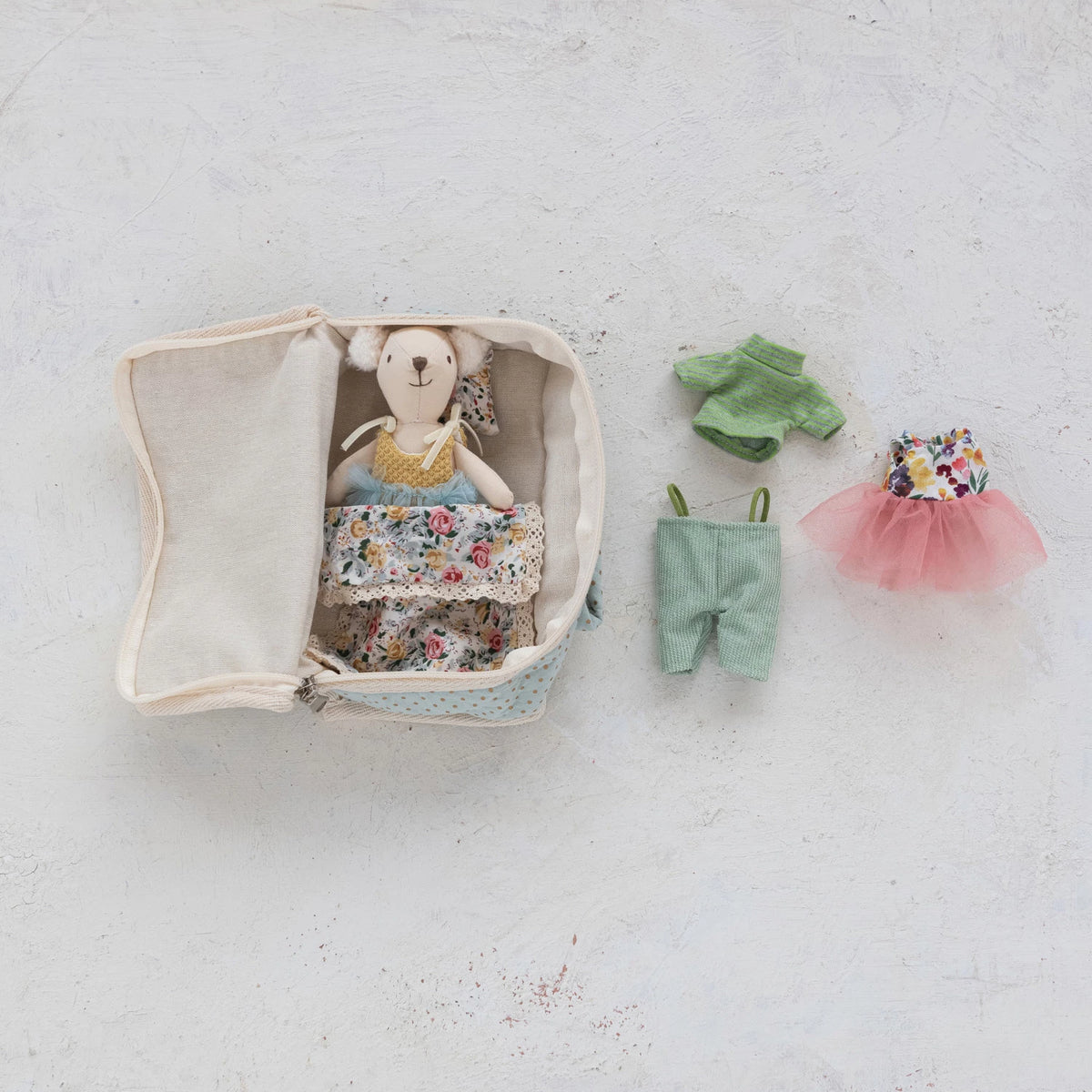 Plush Bear with Outfits & Fabric Suitcase Bed