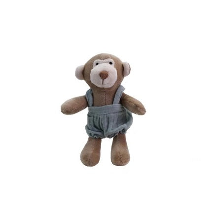 Plush Animal Stuffie in Cotton Overalls