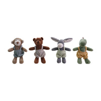 Plush Animal Stuffie in Cotton Overalls