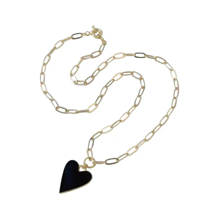 Black Enamel Heart Necklace