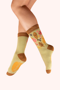 Happy Leaves Sage - Ankle Socks