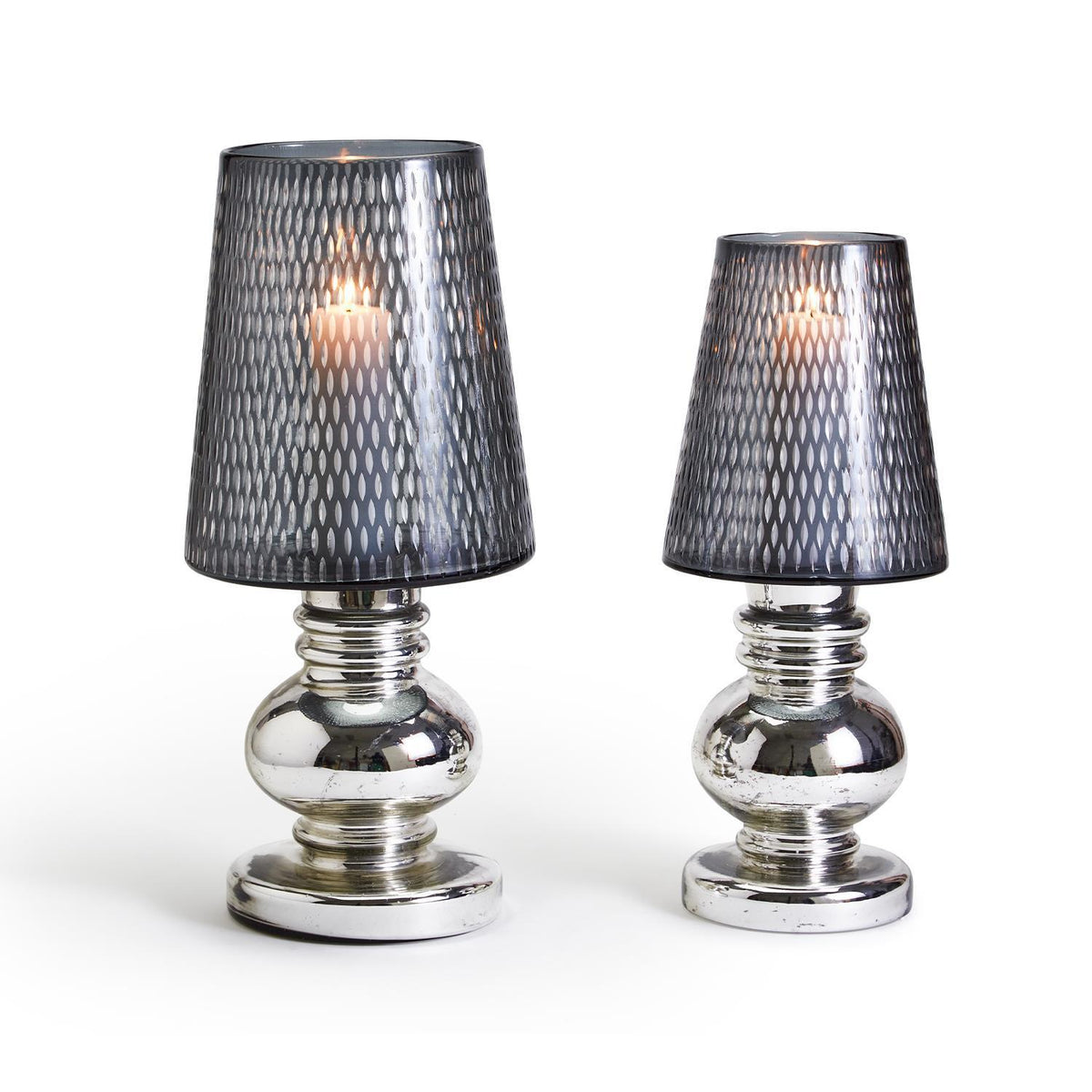 Smoke Hurricanes with Mercury Glass Finish Base