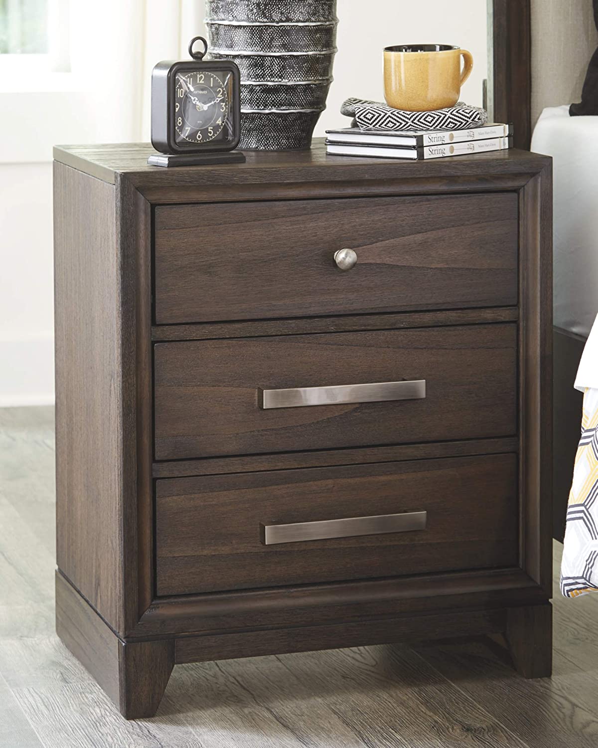 3-Drawer Dark Wood Brueban Nightstand  BHN