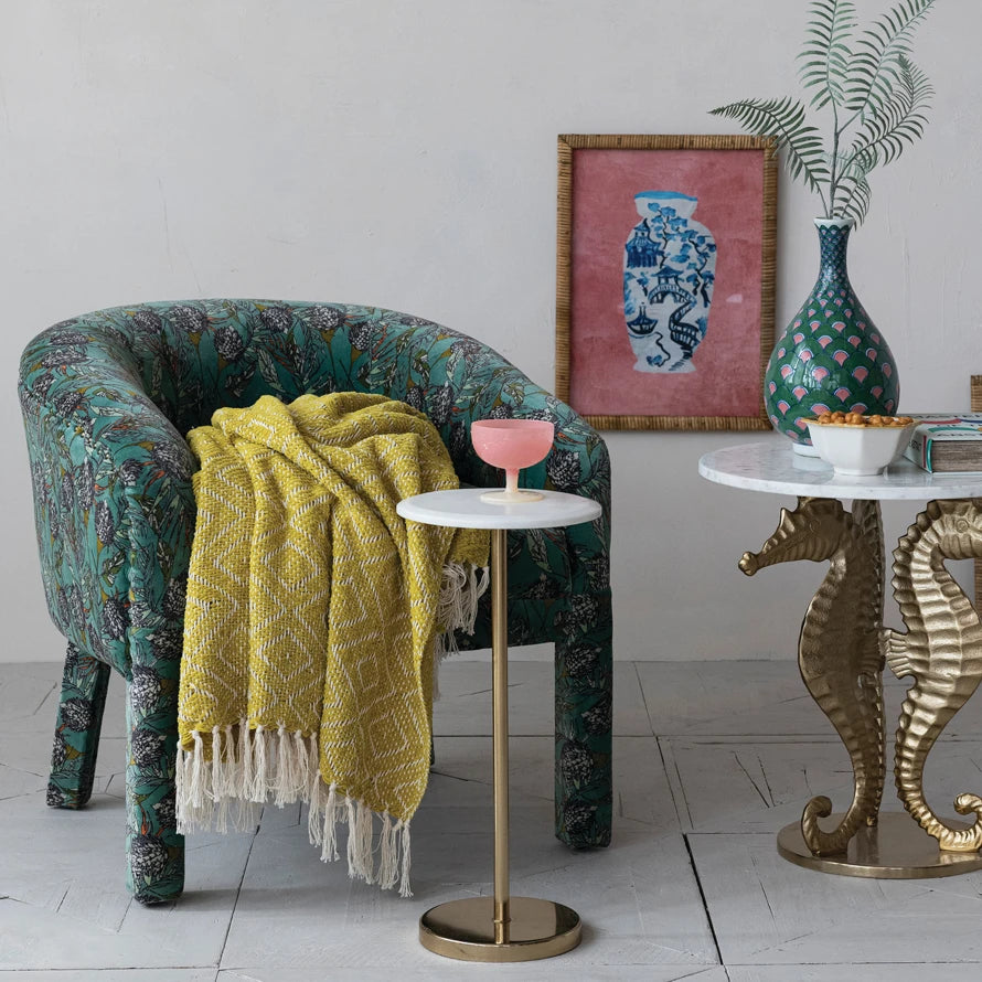 Metal Martini Table w Marble Top, Gold Finish & White