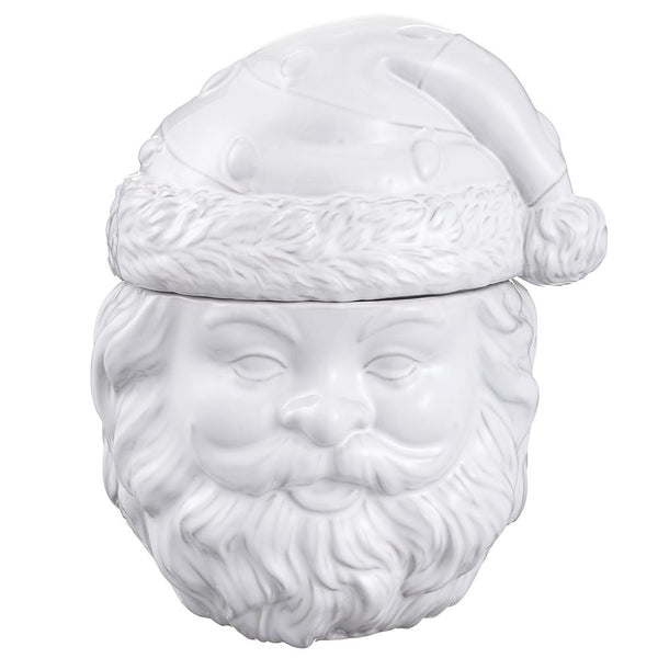 A white Santa Claus face ceramic jar with a lid, shown on a plain white background.