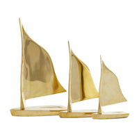 Set of 3 Gold Metal Sailboat Sculpture