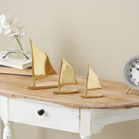 Set of 3 Gold Metal Sailboat Sculpture