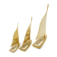 Set of 3 Gold Metal Sailboat Sculpture