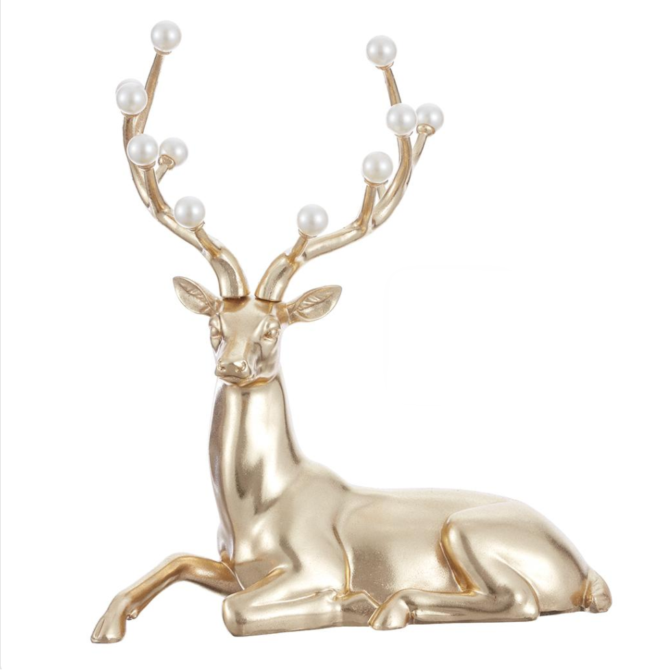 13.5" Pearl Reindeer Lying Down