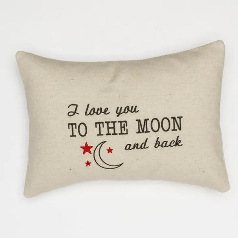 Cotton Embroidered "To the Moon and Back" Throw Pillow
