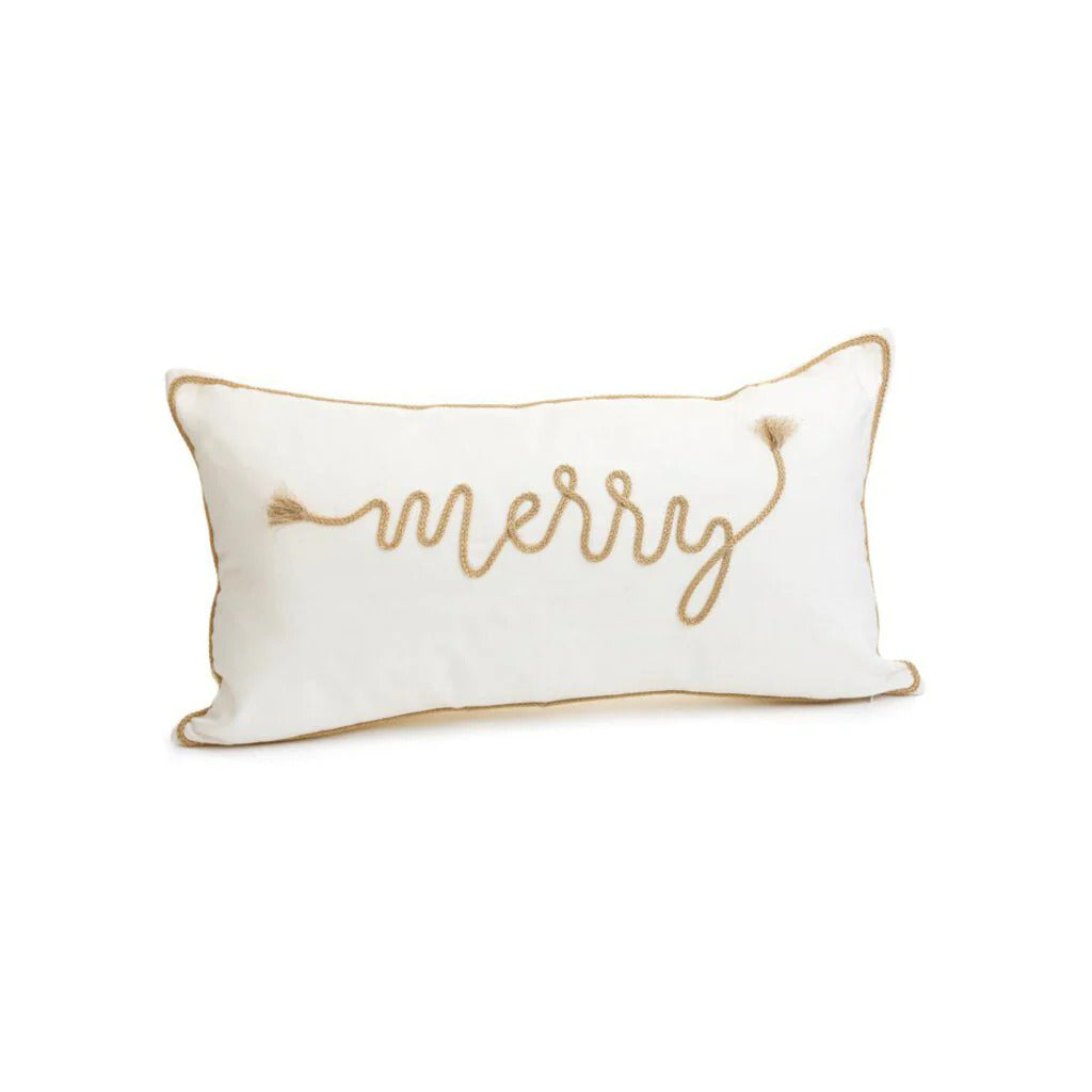 Gold Embroidered "Merry" Pillow