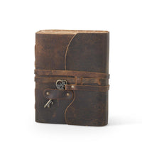 Large Hand-Crafted Leather Unlined Journal w/ Antique Key