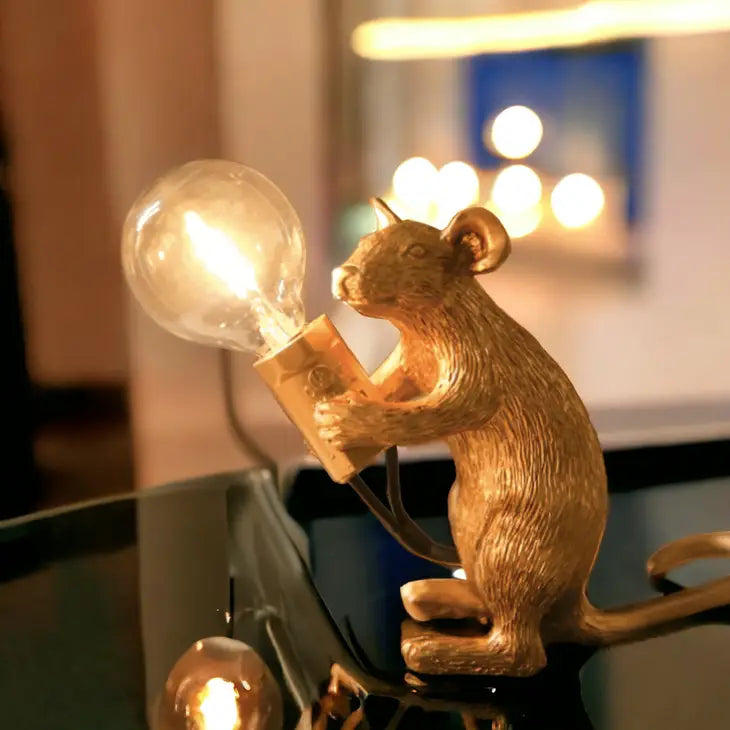 Gold Plated Resin Mouse Lamp