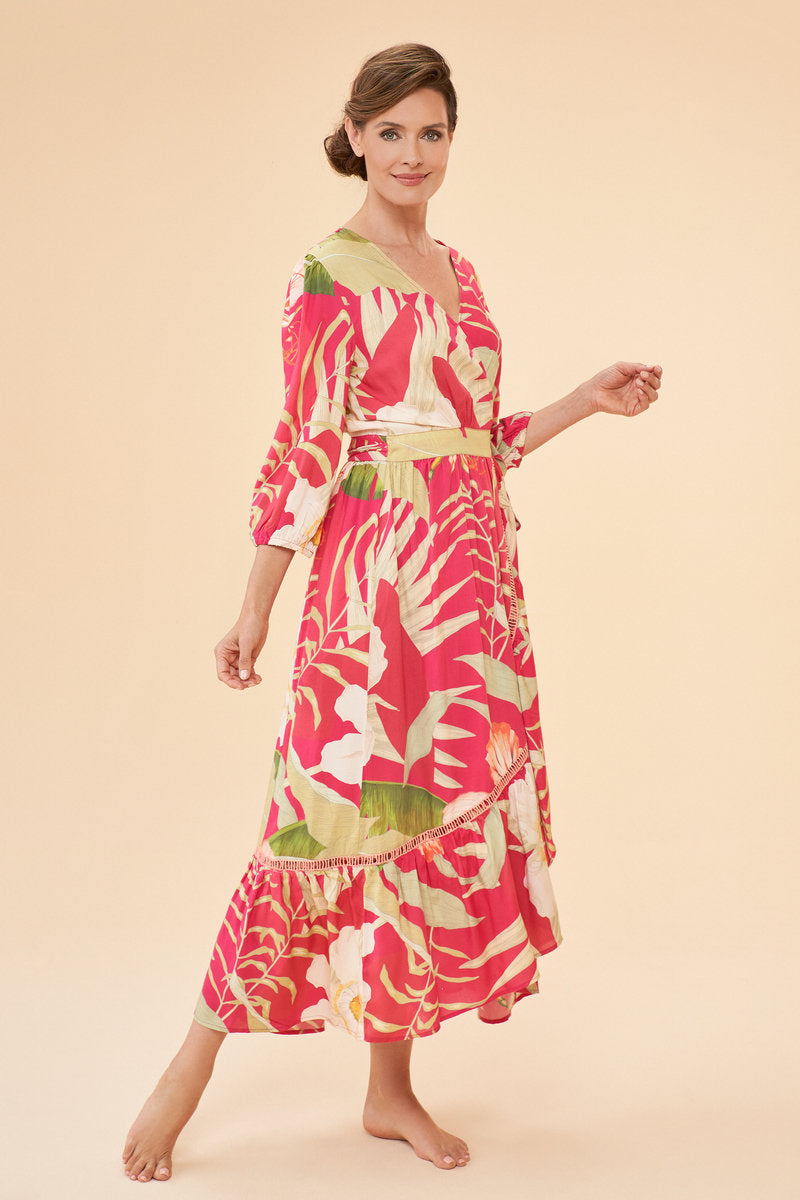 Powder Design Delicate Tropical Wrap Dress- Dark Rose