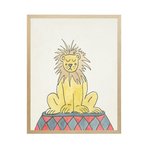 Framed Watercolor Circus Lion Wall Art