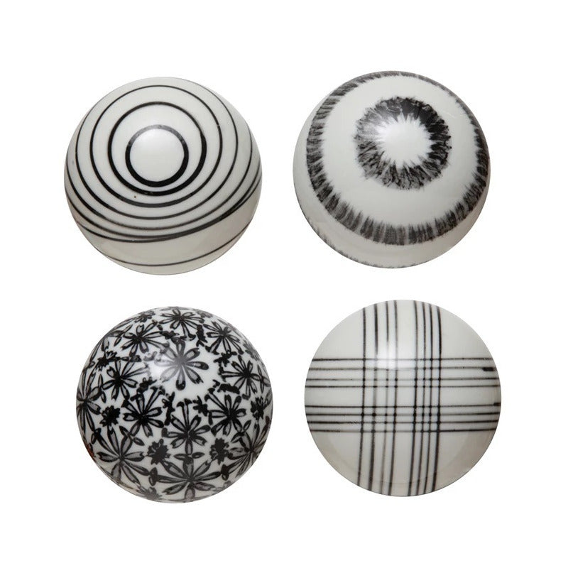 Hand-Painted Black and White Stoneware Orbs
