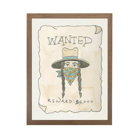Framed Watercolor "Wanted" Girl Poster Wall Art