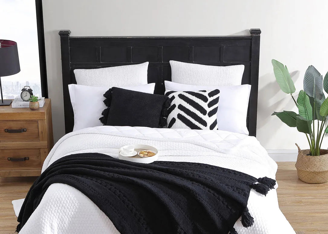 Black Braided Pom Pom Throw