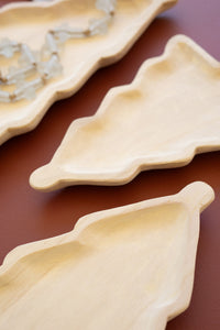 Wood Carved Christmas Tree Tray Set