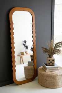 Natural Wood Squiggle Framed Standing Mirror