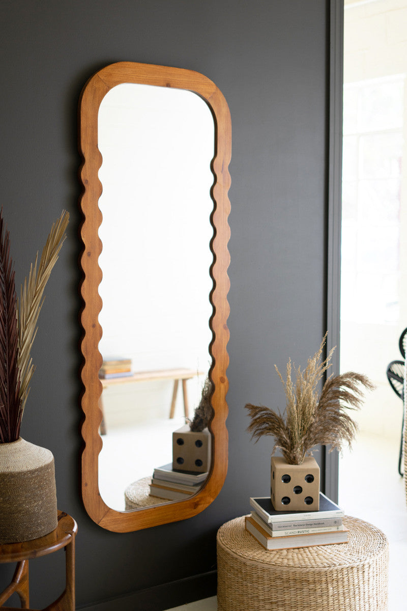 Natural Wood Squiggle Framed Standing Mirror