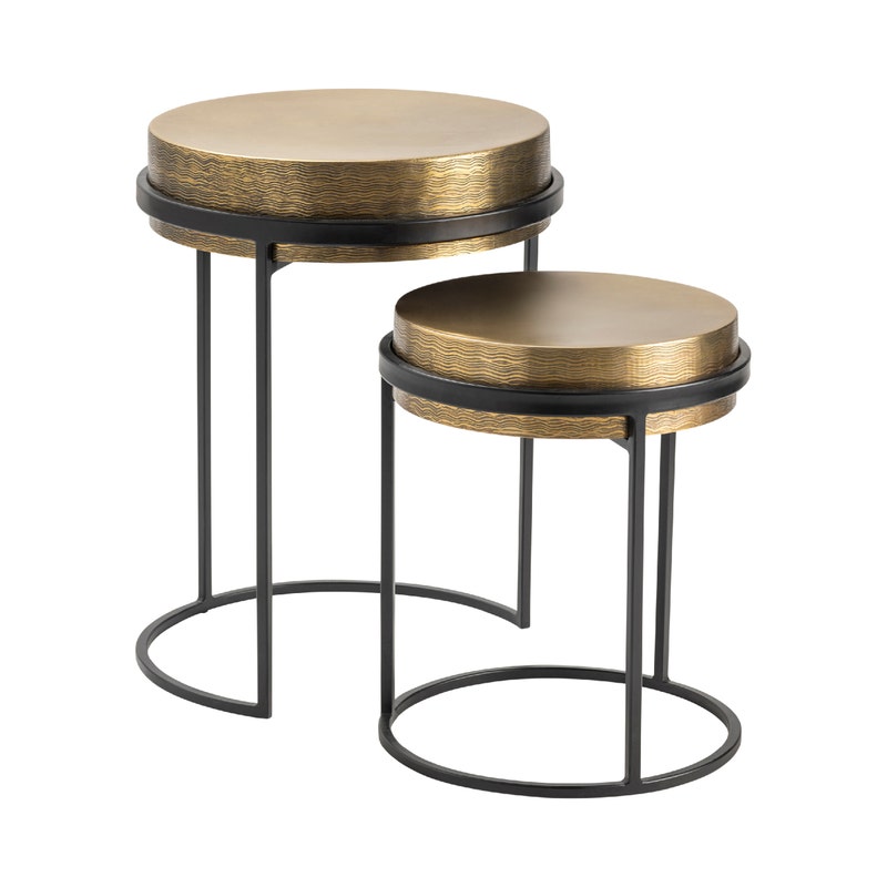 Textured Brass & Black Nesting Table S/2