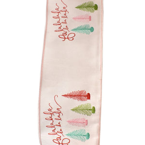 Pink 'Fa La La' Tree Embroidered Ribbon