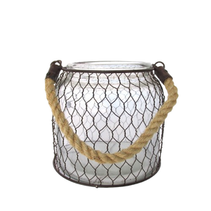 Glass Jar with Metal Wire and Rope Handle