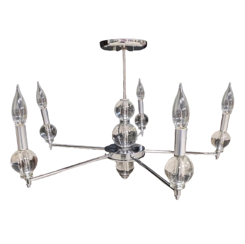 Chrome and Glass 5-Arm Chandelier