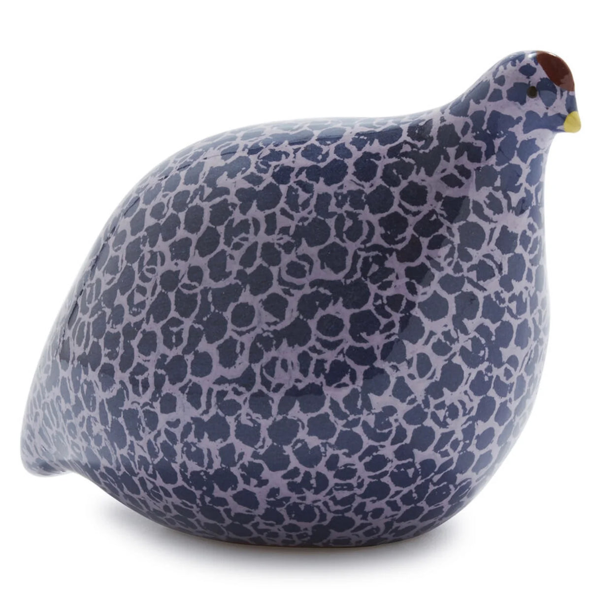 Blue patterned quail-shaped figure on a white background