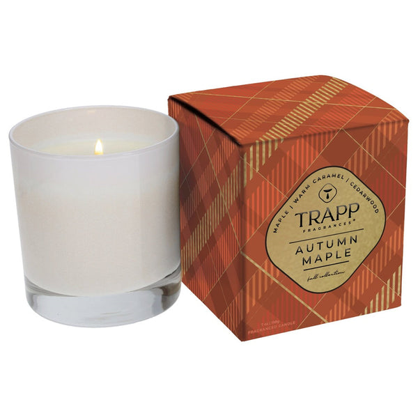 Trapp Autumn Maple candle with packaging on a white background