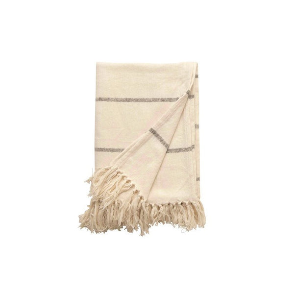 Brushed Cotton Striped Throw With Fringe