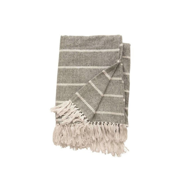 Brushed Cotton Striped Throw With Fringe