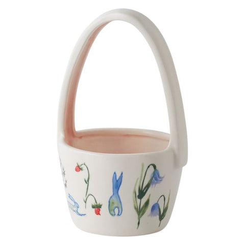 Ceramic Easter Basket with Bunny and Flower Embellishment