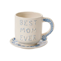 Mug with 'Best Mom Ever' text on a white background