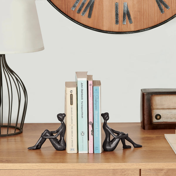 Brown Cast Iron Abstract Sitting Female Sculpture Pair Bookend (Set of 2) | Danya B.