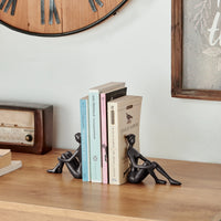 Brown Cast Iron Abstract Sitting Female Sculpture Pair Bookend (Set of 2) | Danya B.