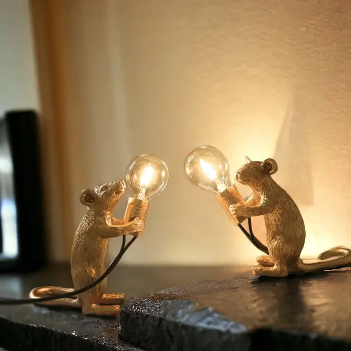 Gold Plated Resin Mouse Lamp